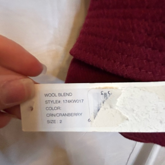 NWT Kennith Cole New York Women’s Size 2 Cranberry Wool Blend Coat W/ Hood - Picture 6 of 6